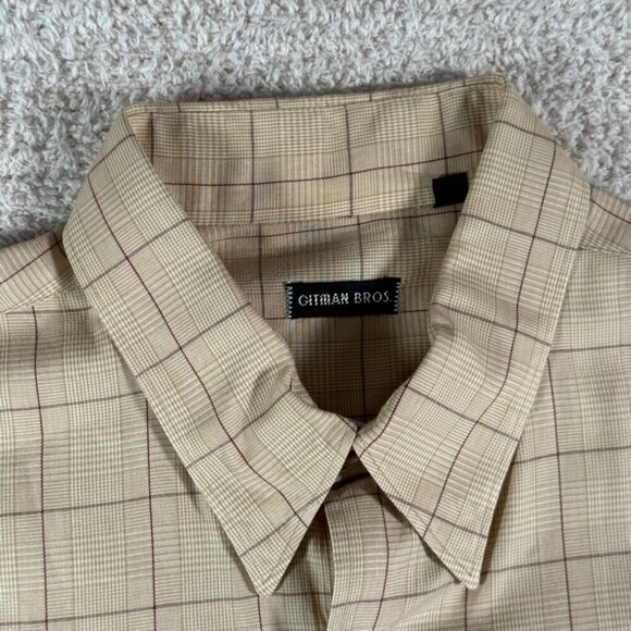 Gitman Bros Mens Long Sleeve Button‎ Dress Shirt Beige Brown Plaid Size XLT USA - Picture 4 of 12